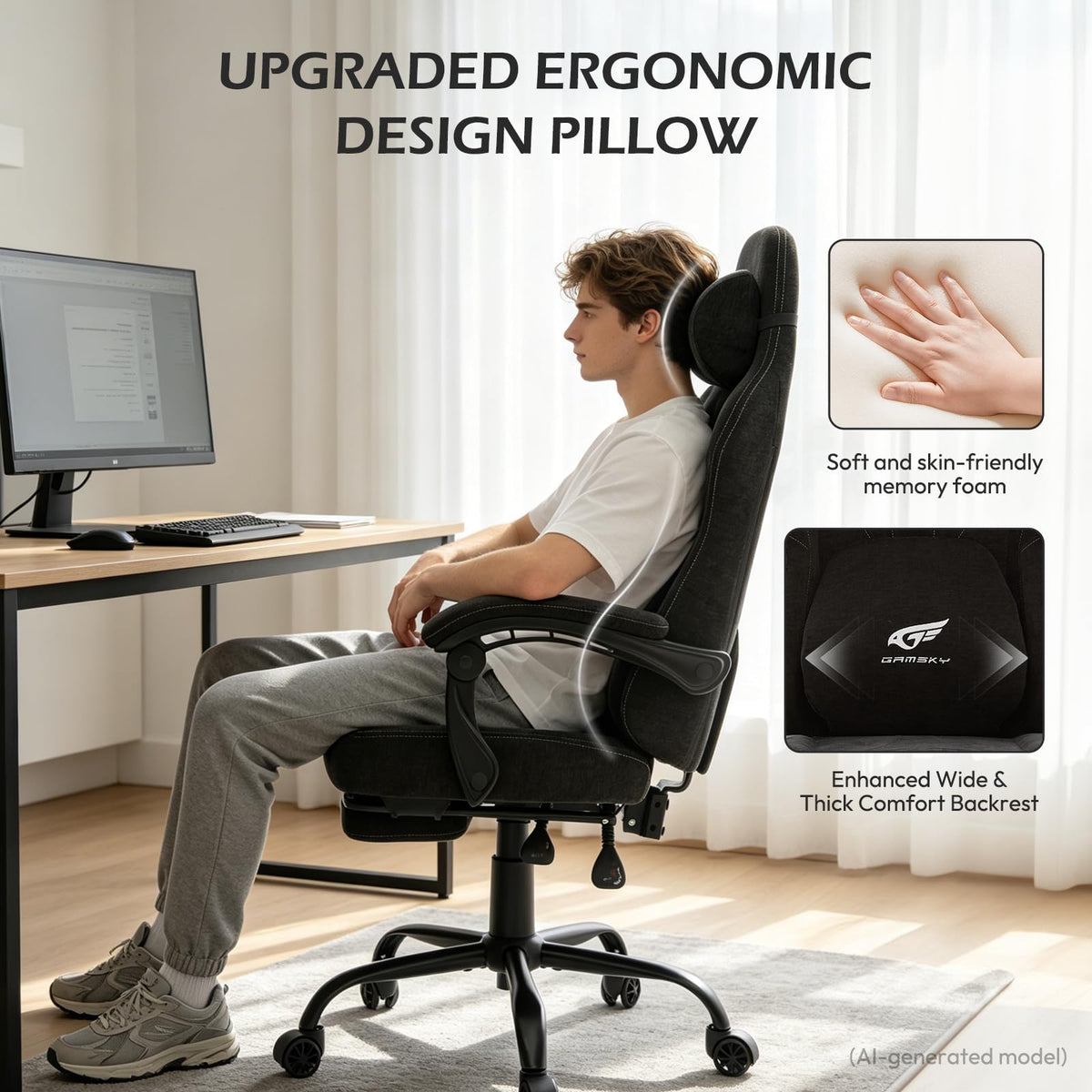 Ergonomic Gaming Chair for Adults - Comfortable Office Computer Chair with 20.5" Wide Seat, Adjustable Video Game