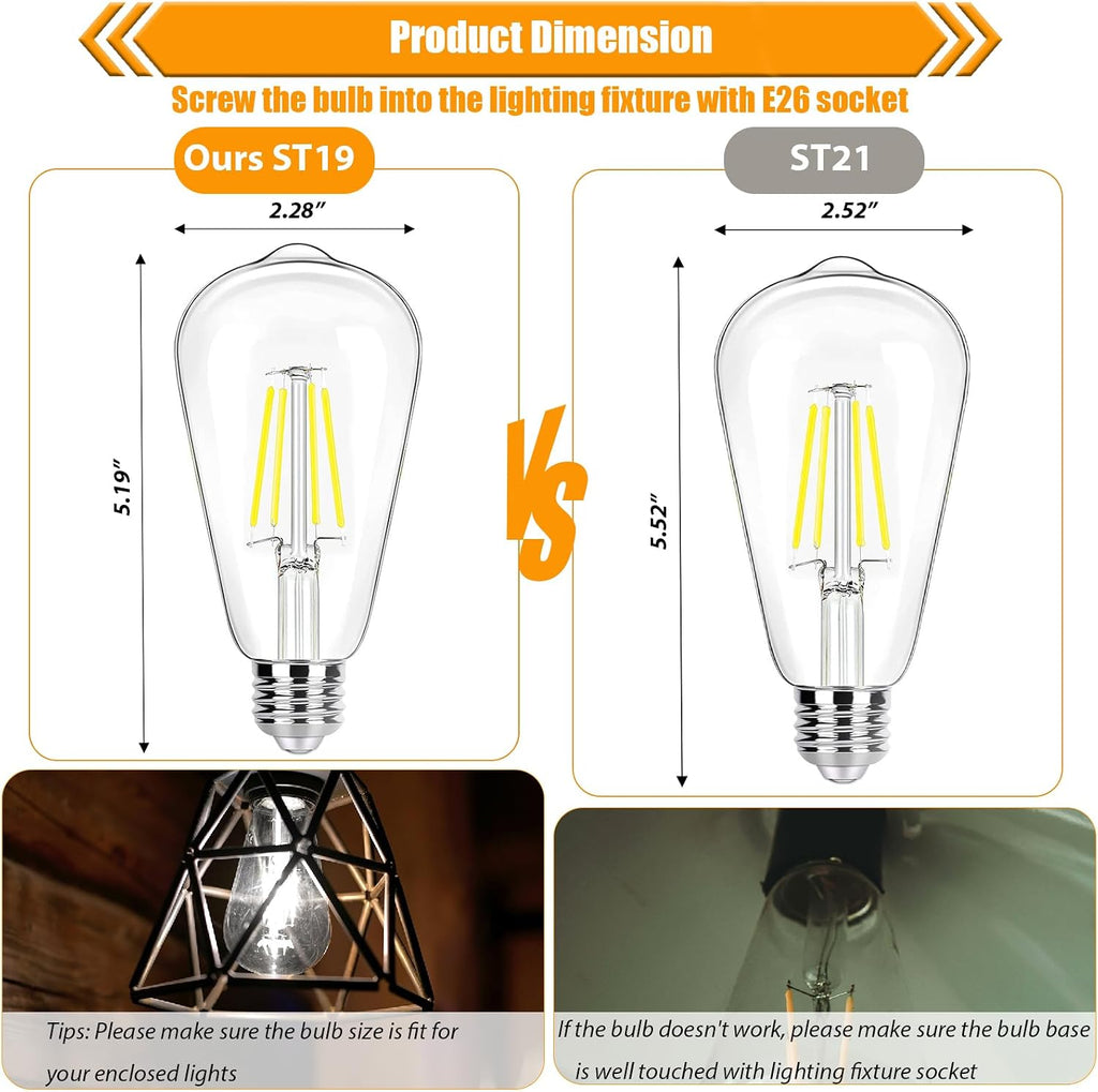 Dimmable LED Edison Bulb 40W Equivalent, 5000K Daylight, 12 Pack