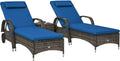 Wicker Outdoor Chaise Lounge Chair Set of 3 Blue | Side Table, 5-Level Adjustable Backrest, PE Rattan Pool Lounge