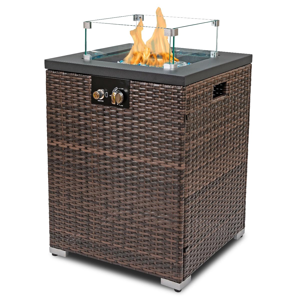 22in Outdoor Propane Gas Fire Pit Table, 40, 000 BTU Auto-Ignition Gas Firepit with Glass Wind Guard, Painted Steel