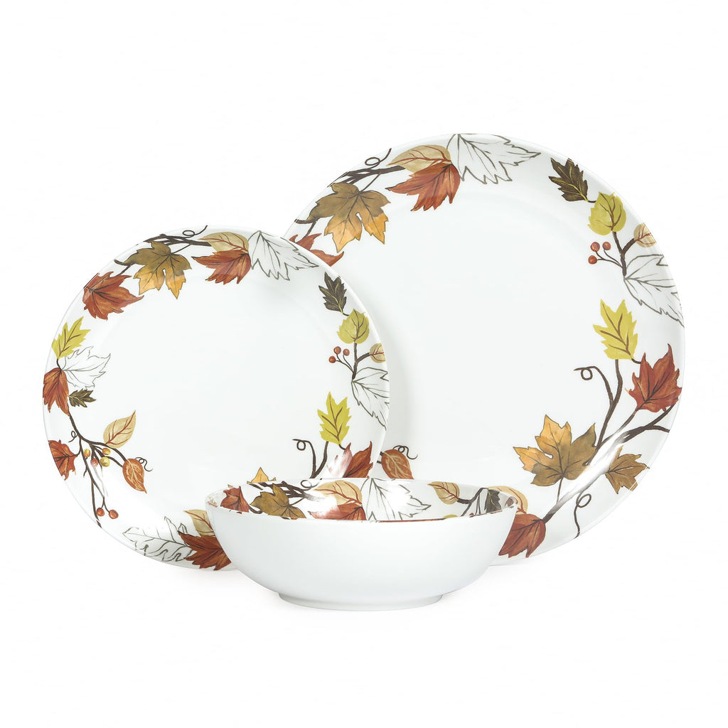 Melamine Dinnerware Set for 4, 12-Piece Fall Dishes, Yellow Maple Leaves
