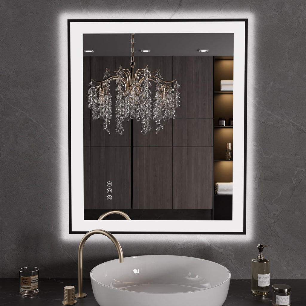 30"X36" LED Bathroom Mirror Black Framed
