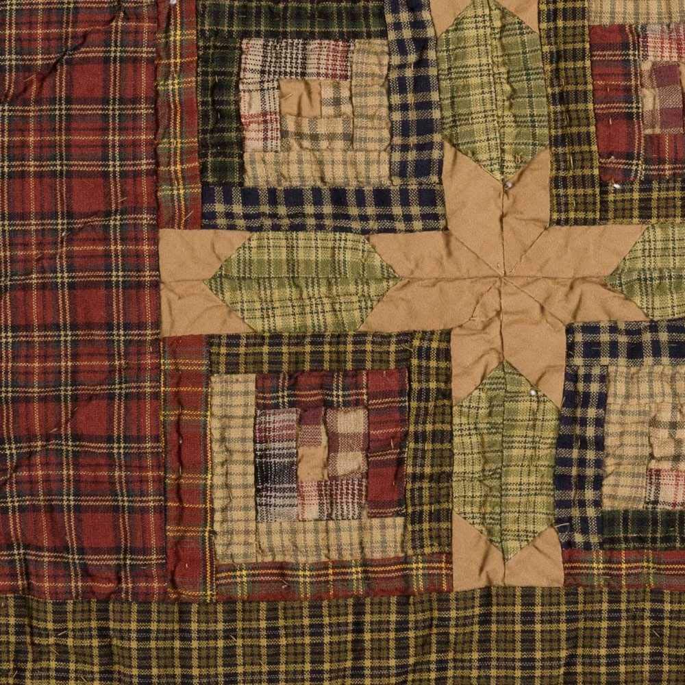 Tea Cabin Throw Quilted 60x50 Log Cabin Country Rustic Lodge Design, Moss Green and Deep Red