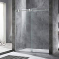 Frameless Sliding Shower Door, 56" - 60" Width, 76" Height, 3/8" (10 mm) Clear Tempered Glass, Chrome Finish