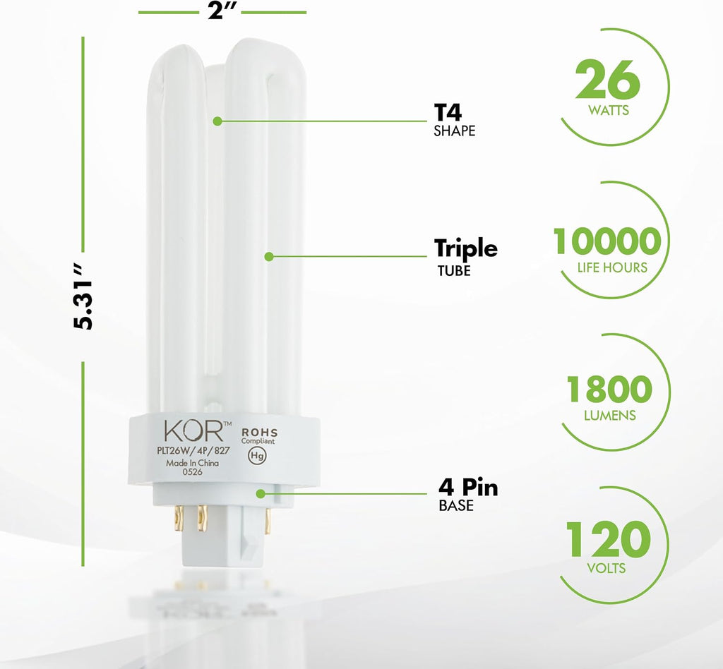 26W Triple Tube Compact Fluorescent Bulb, 2700K Warm White, 4 Pack