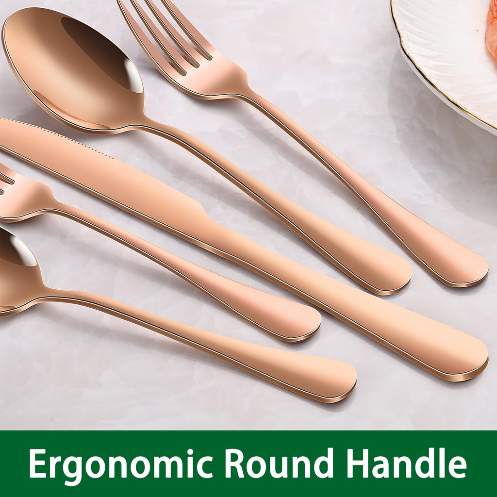 24 PCs Rose Gold Flatware Sets Service For 4, Copper Kitchen Utensils Set