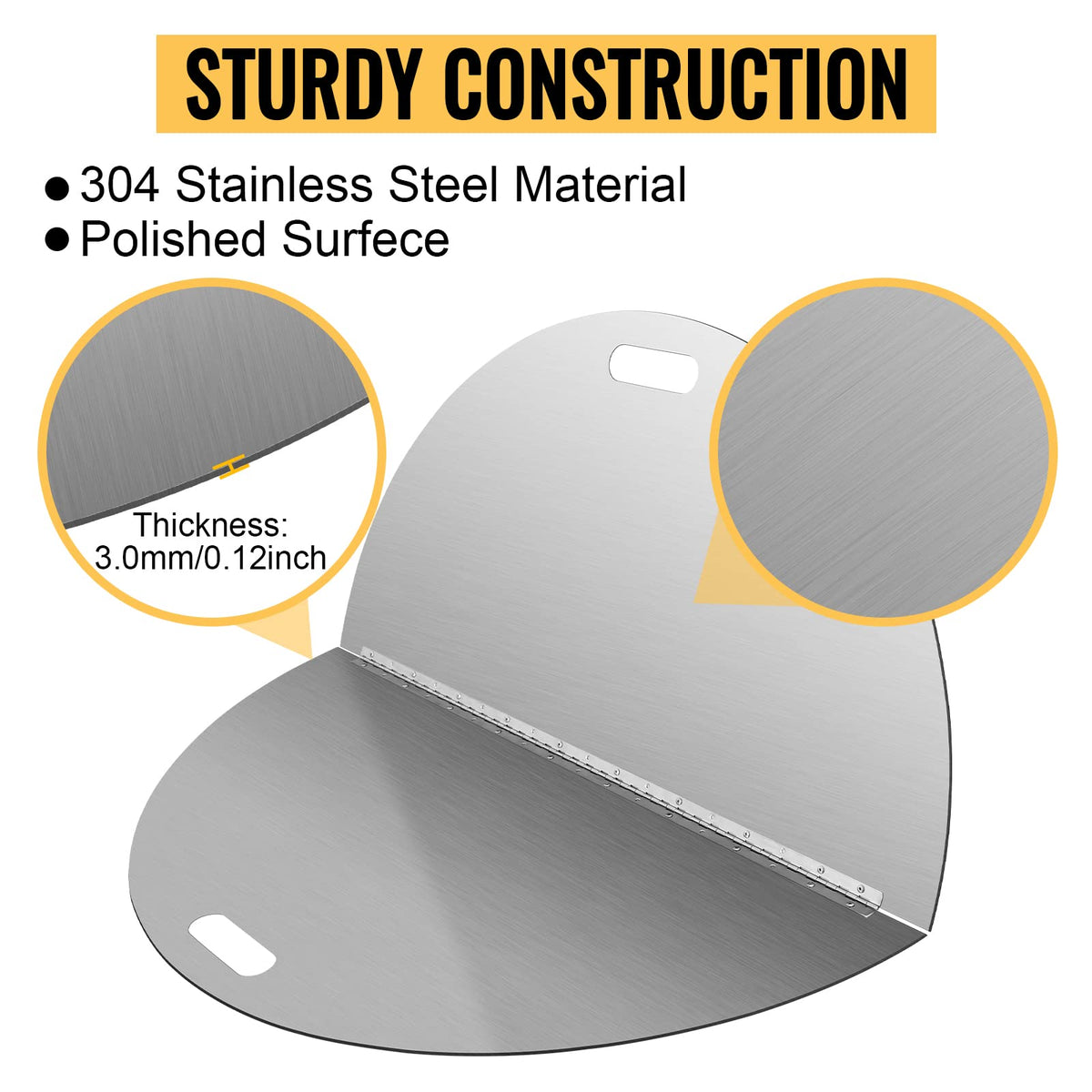 40 Inch Round Fire Pit Lid, 304 Stainless Steel Foldable Fire Ring Cover, Built-in Handle Design, 3mm Thickness