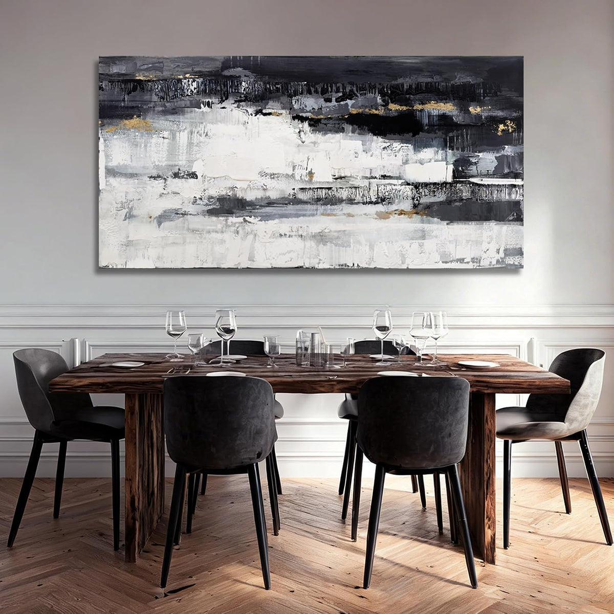 Large Abstract Wall Art, Black and White Wall Decor, Modern Printed Canvas Artwork for Walls, Living Room, Bedroom
