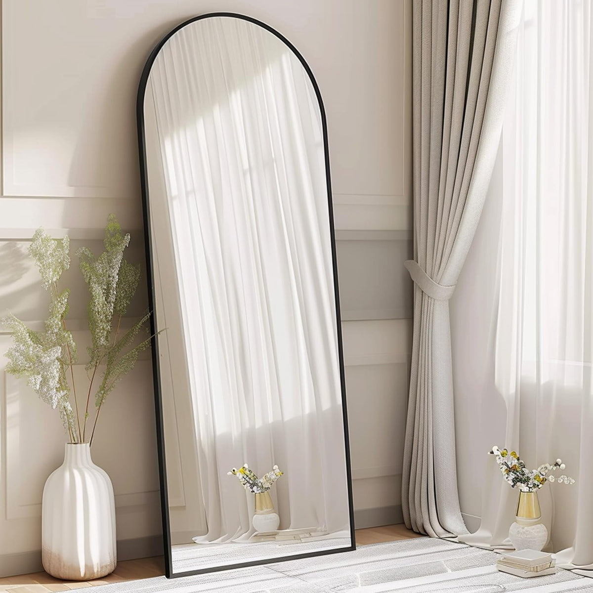 70"x26" Full Length Mirror, Large Arched Floor Mirror, Black