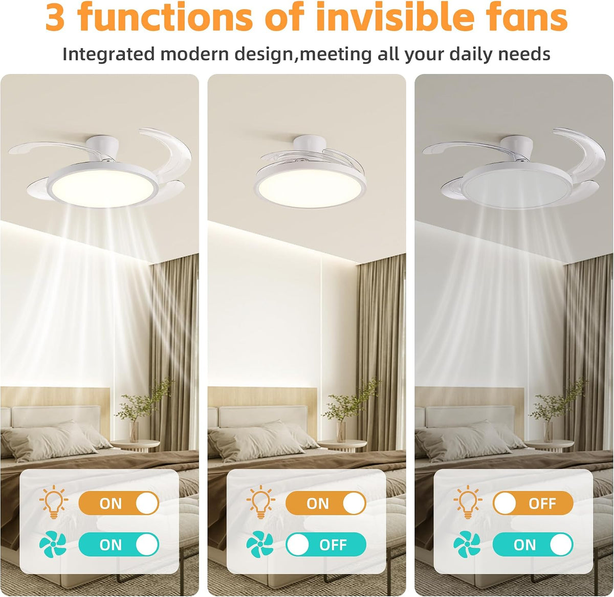 48 inch White Slim Retractable Ceiling Fan with Light and Remote