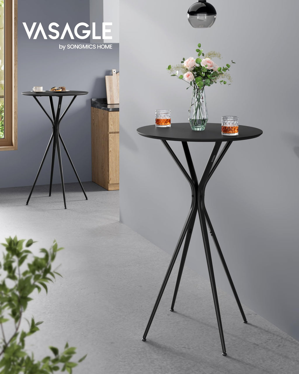 Set of 2 Bar Table, Round Cocktail Table, Metal Frame