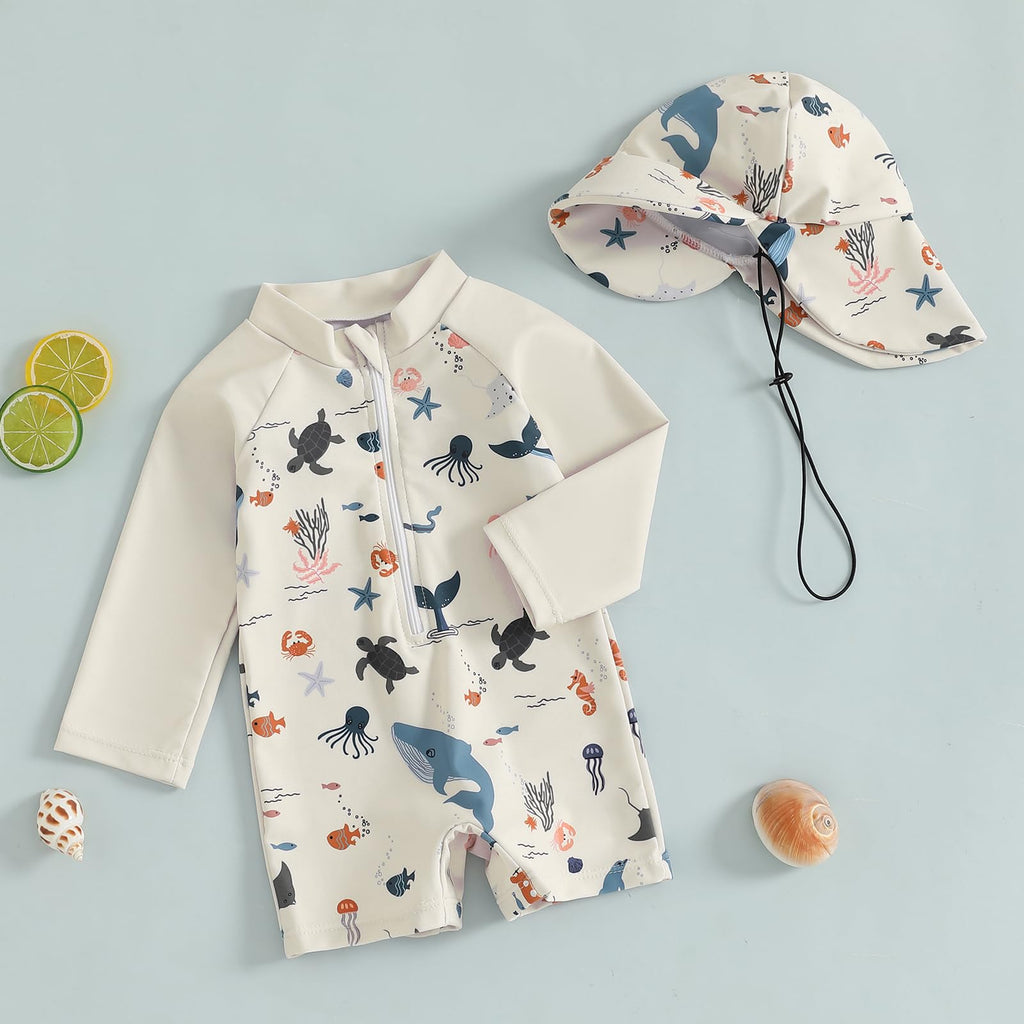 Baby/Toddler Boy Rash Guard Swimsuit Long Sleeve One Piece Zipper Swimwear Sunsuit Infant Bathing Suit Beachwear