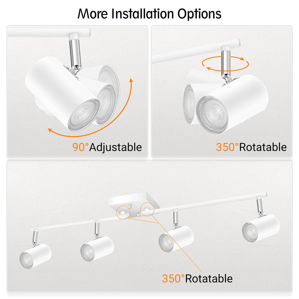 4 Light Track Lighting Fixtures Ceiling, Matte White Track Lights Ceiling with Flexibly Rotatable Light Heads, Modern