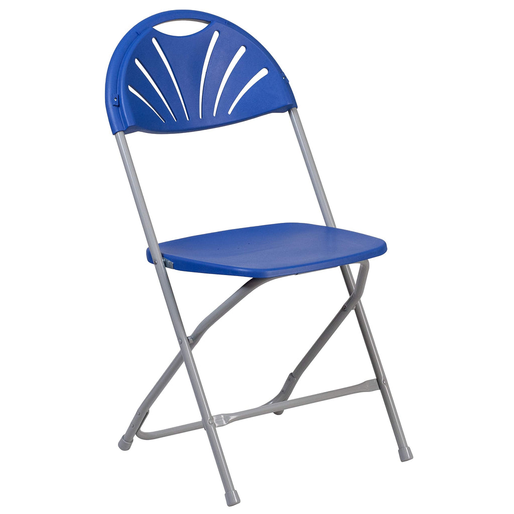 Series 650 lb. Capacity Blue Plastic Fan Back Folding Chair