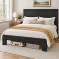 Black Farmhouse Wooden Bed Frame with 44.1" Headboard