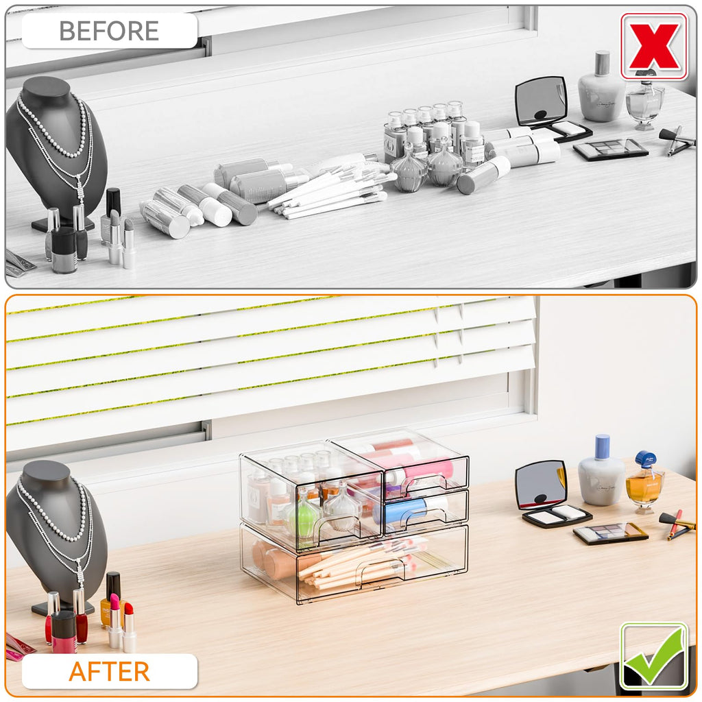 4 Pack Clear Stackable Storage Drawers,Pull-Out Medicine Cabinet Organizer and Containers,Large Acrylic Organizers