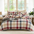 Buffalo Plaid Duvet Cover Set 3 Piece 100% Washed Cotton Linen Feel Farmhouse Bedding Comfy Breathable (Red Blue