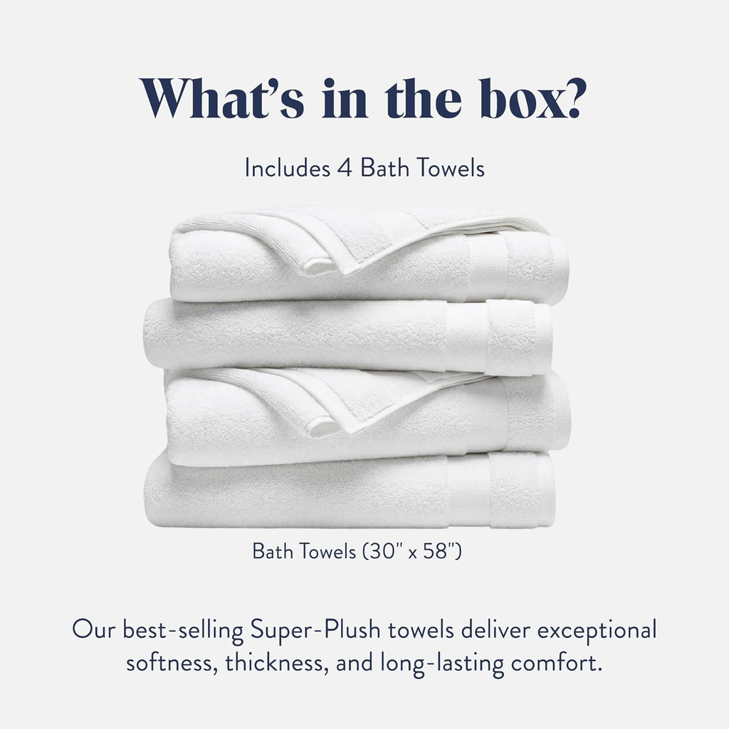 100% Turkish Cotton Bath Towels Spa-Quality Cotton - Set of 4, White