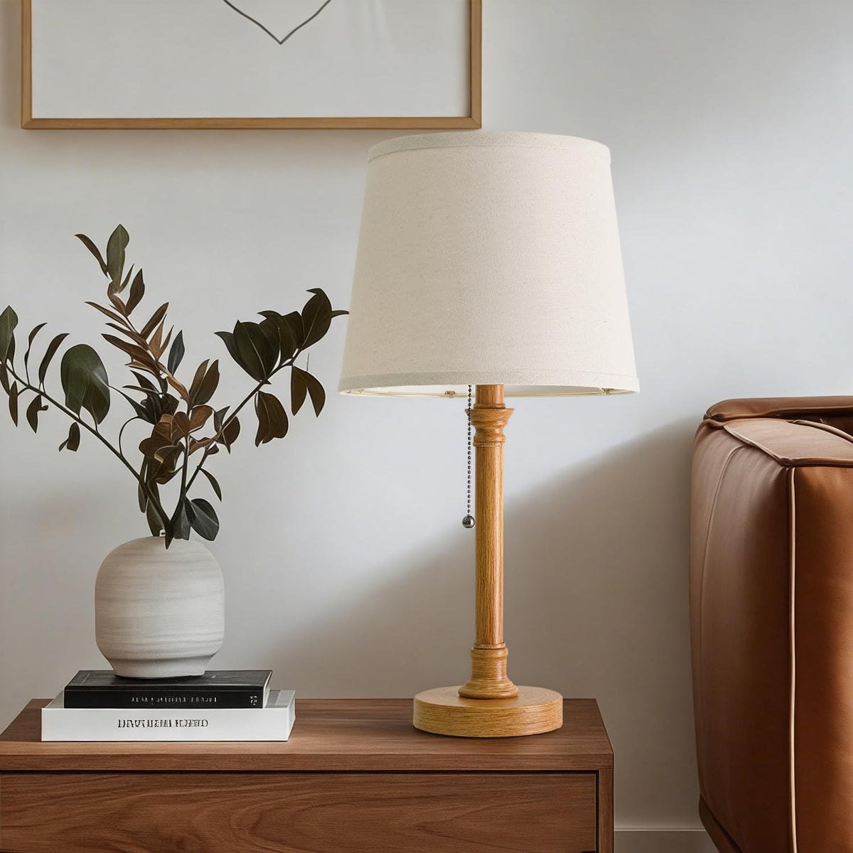 19.5" Wood Grain Rustic Table Lamps Set of 2 Bedroom
