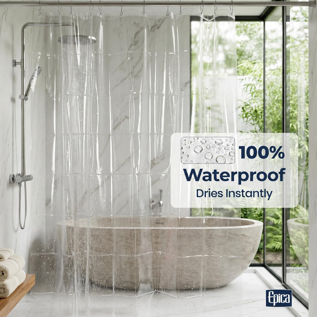 Waterproof Shower Curtain Liner, Metal Grommets (Clear)