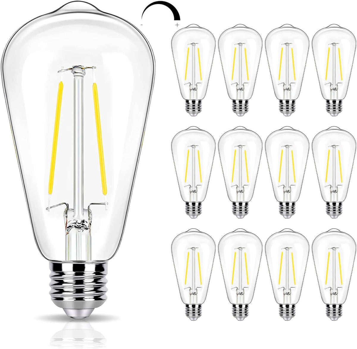 12 Pack Dimmable LED Edison Bulb 40W Equivalent, 5000K Daylight