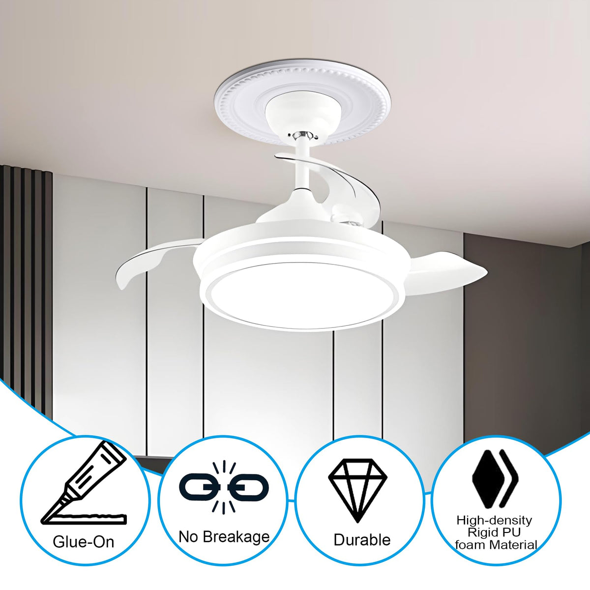 2-Pack Ceiling Medallion - 12-1/2" OD x 3-15/16" ID x 1-3/8" P - Primed Light Fixture Cover Plate for Chandeliers