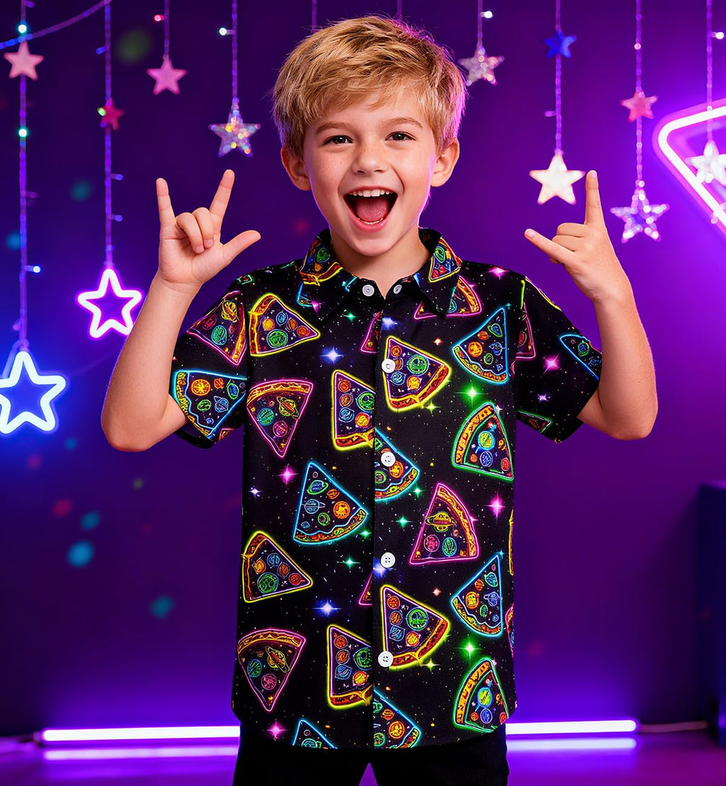 Toddler Neon Shirt Boys Pizza Galaxy Button Down Shirts