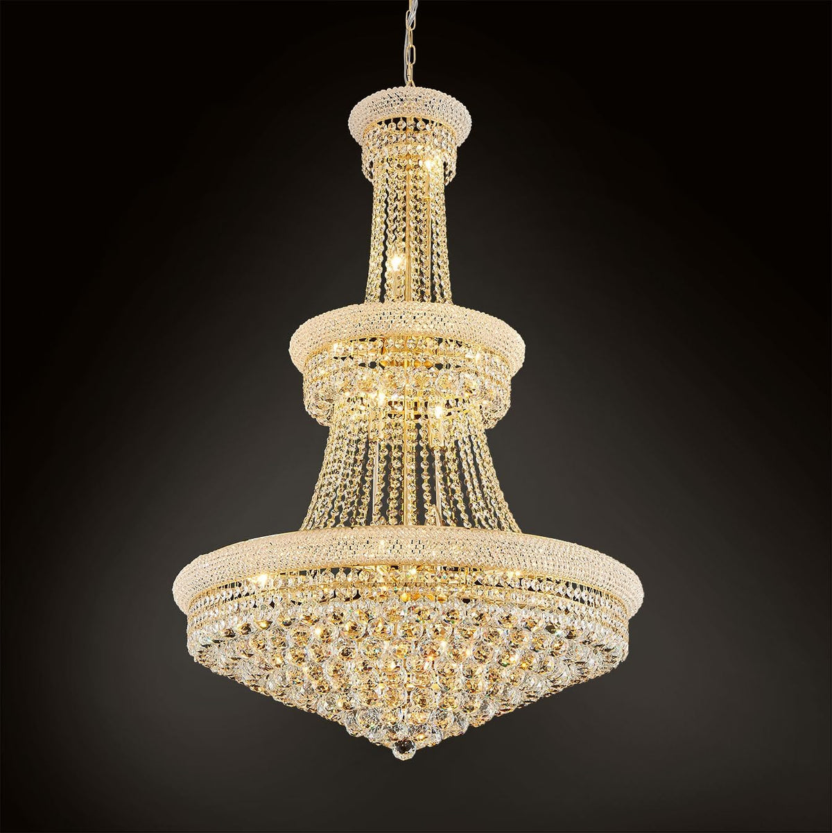 Large Gold Crystal French Empire Chandelier, 3-Foot Diameter for Tall Foyers