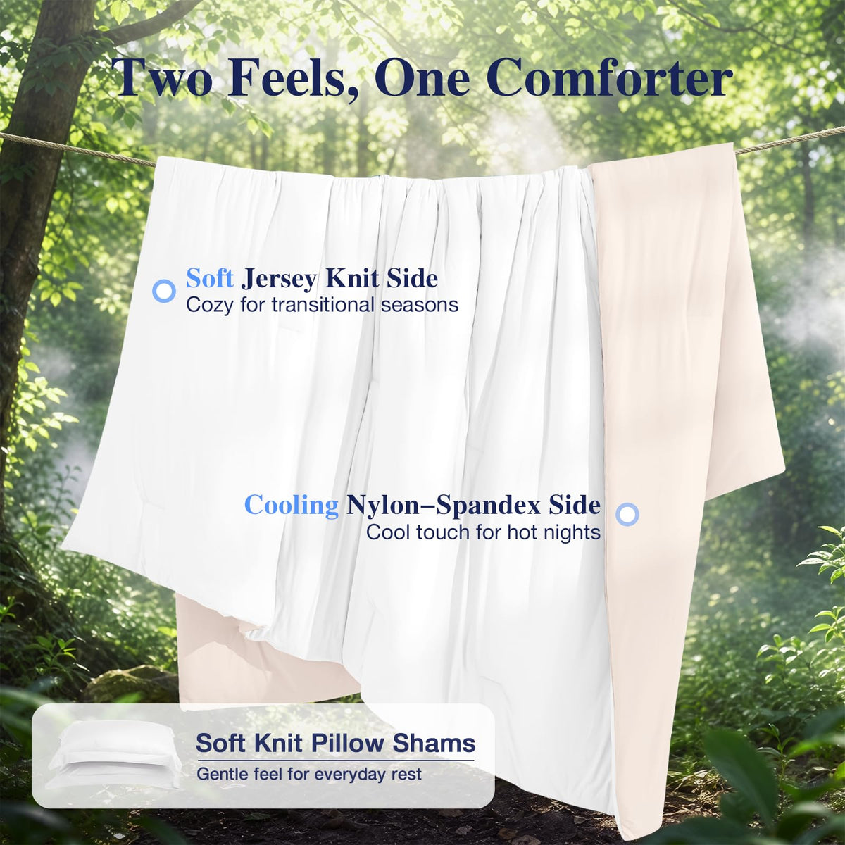 Cooling Comforter, 3-Piece Reversible Bed Set, White