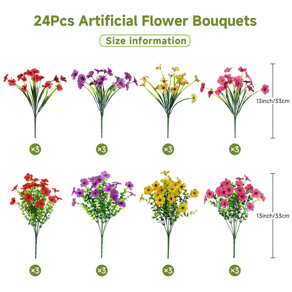 24 Bundles Artificial Daisy Flowers UV Resistant for Outdoor Decor