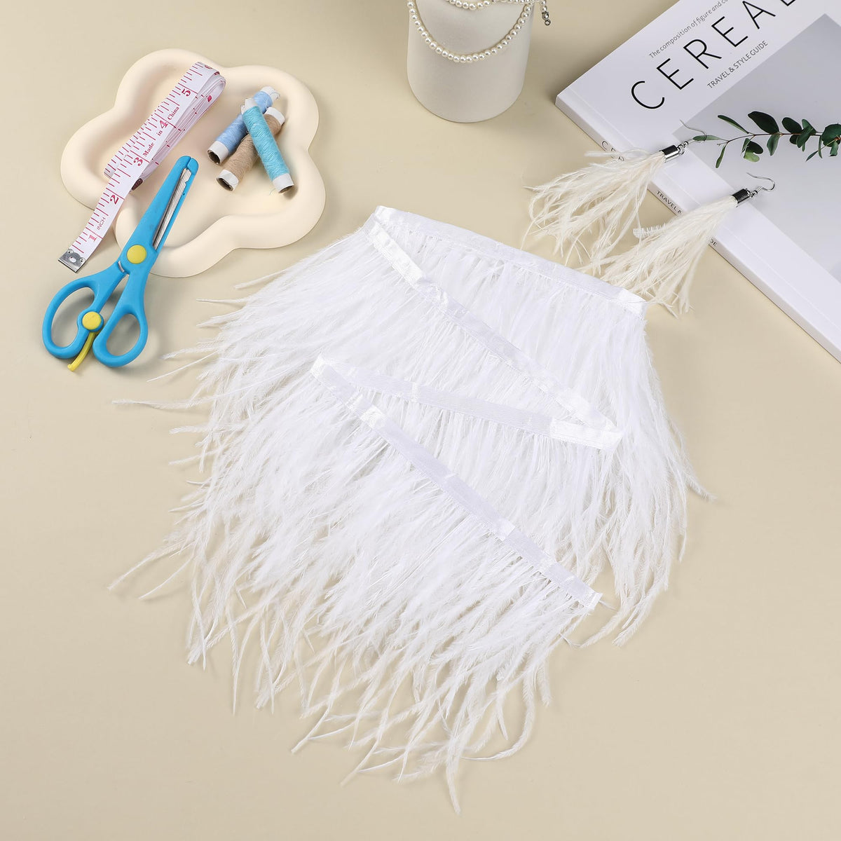 4-5inch White Ostrich Feather Trim for Sewing Clothing,2Yards