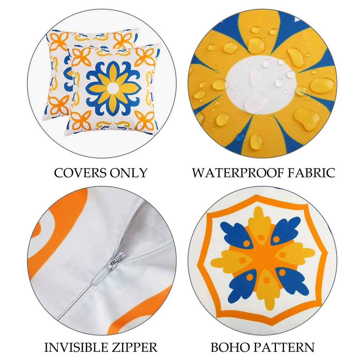Outdoor Waterproof Throw Pillow Covers Set of 4 Floral Printed and Boho Farmhouse Outdoor Pillow Covers Funiture