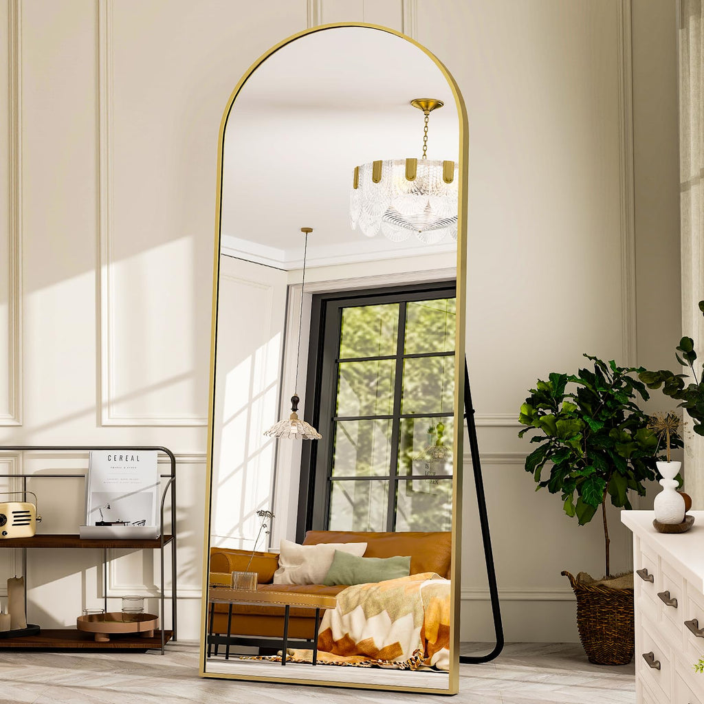 26" x 71" Arched Full Length Mirror - Gold Full Body Mirror - Extra Large Floor Mirrors