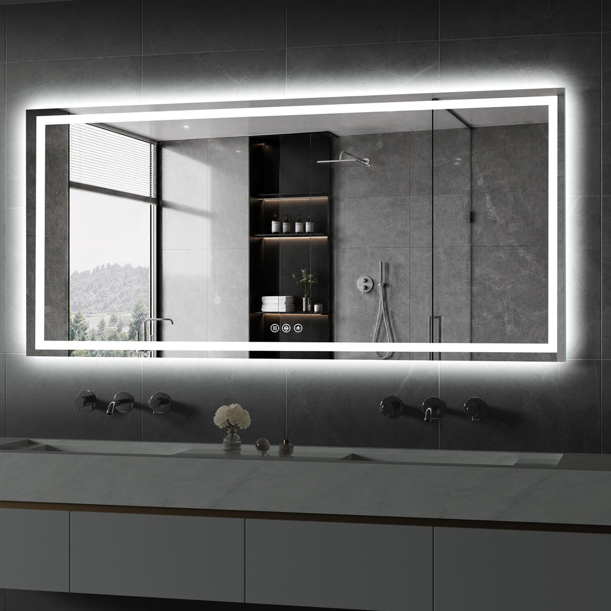 60x28 LED Bathroom Mirror with Light, Anti-Fog, 3 Colors