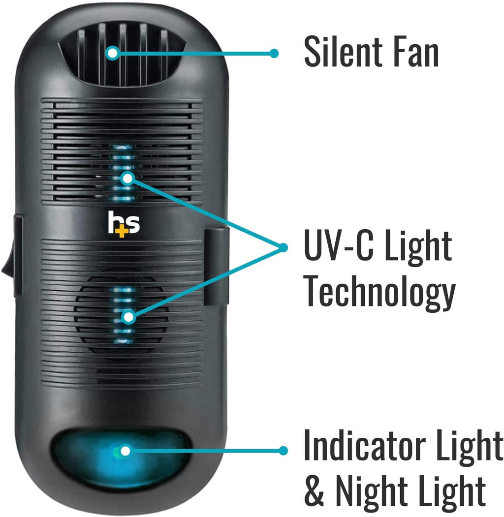 Air Purifier and Air Sanitizer with UVC Ultraviolet Light That Cleans up to 300 Square Feet Pluggable, Black, 1 Count
