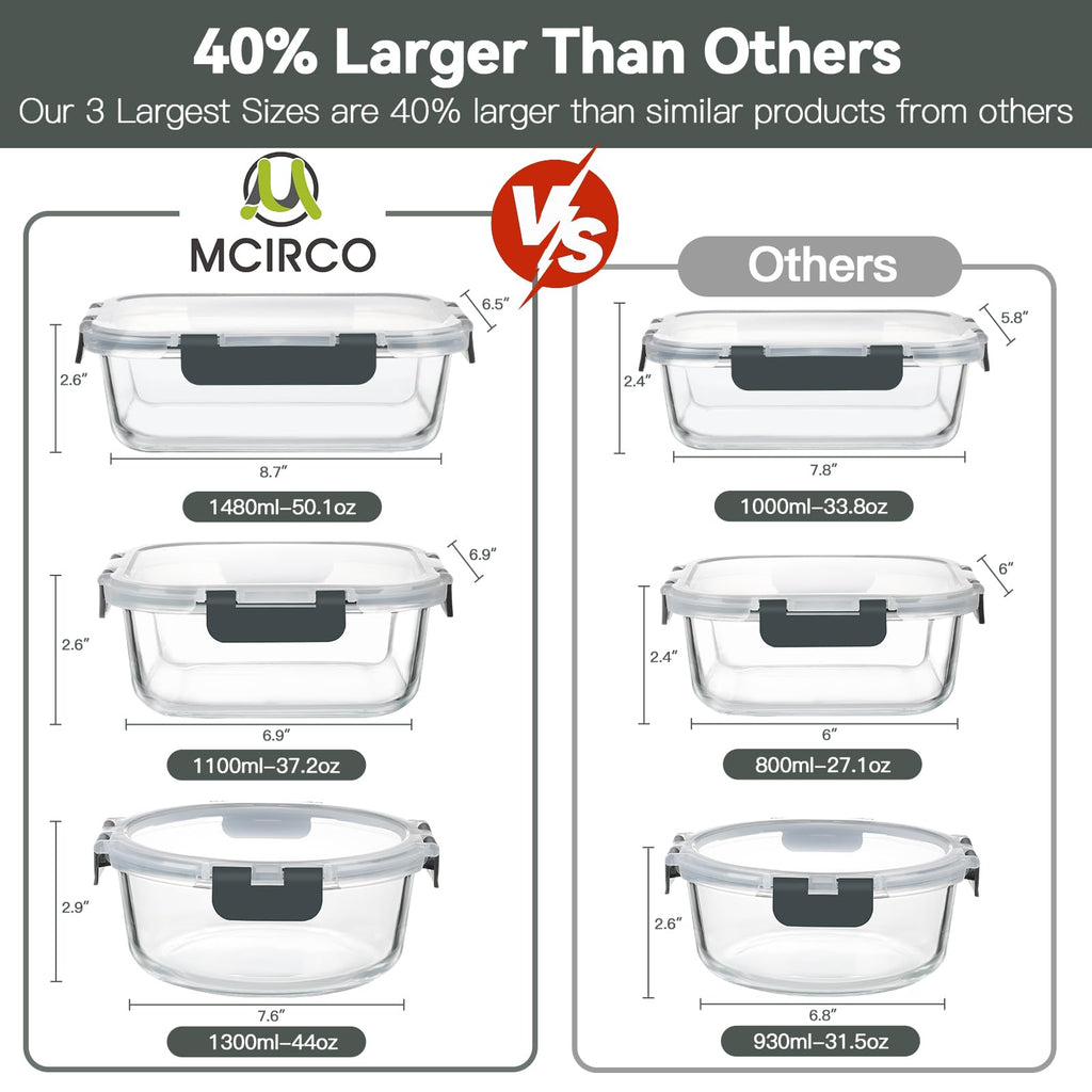30 Piece Extra Large Glass Food Storage Containers with Lids,Gray