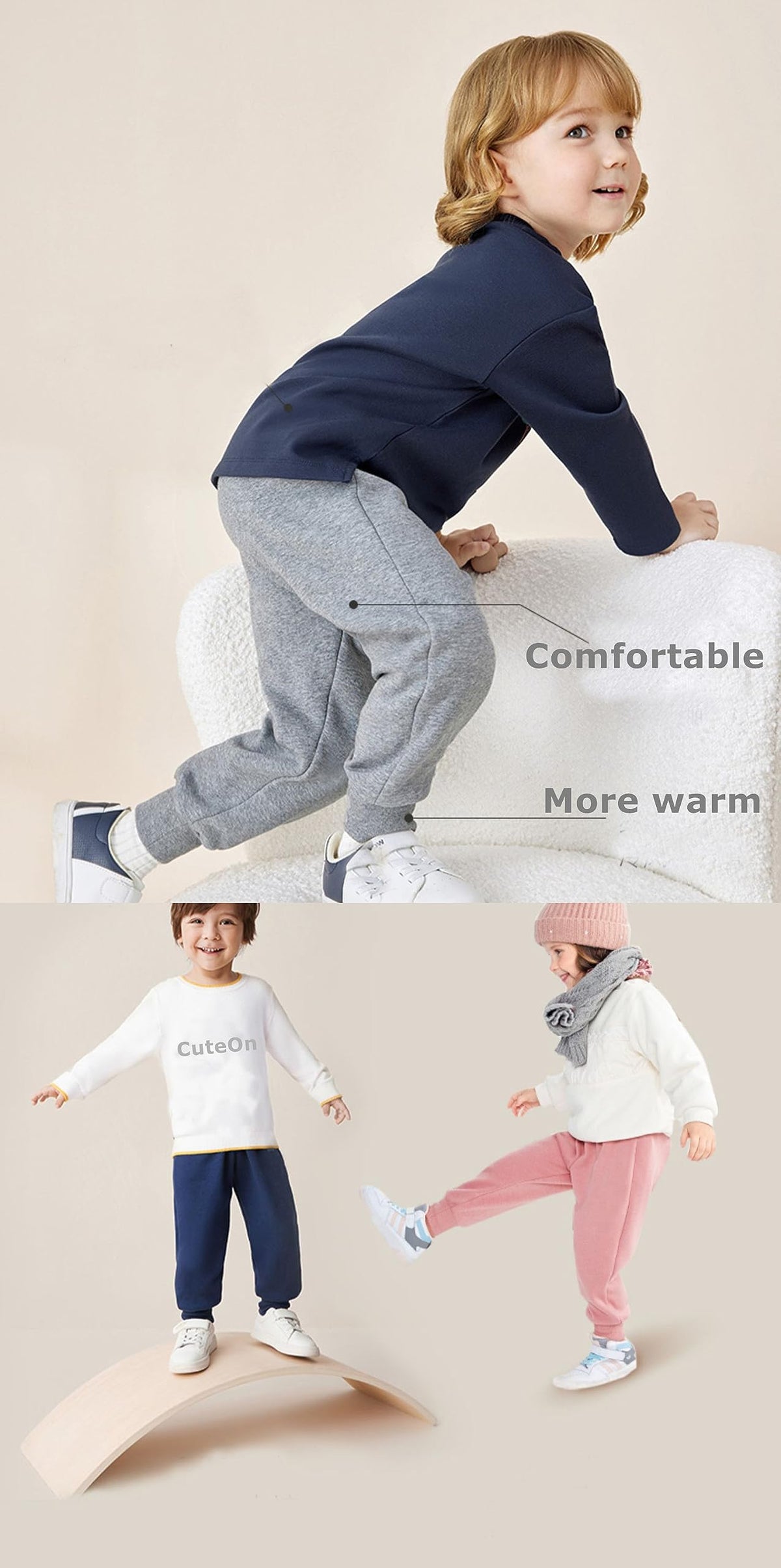 Unisex Toddler Jogger Pants Kids Cotton Elastic Waist Winter Baby Sweatpants Pants Grey