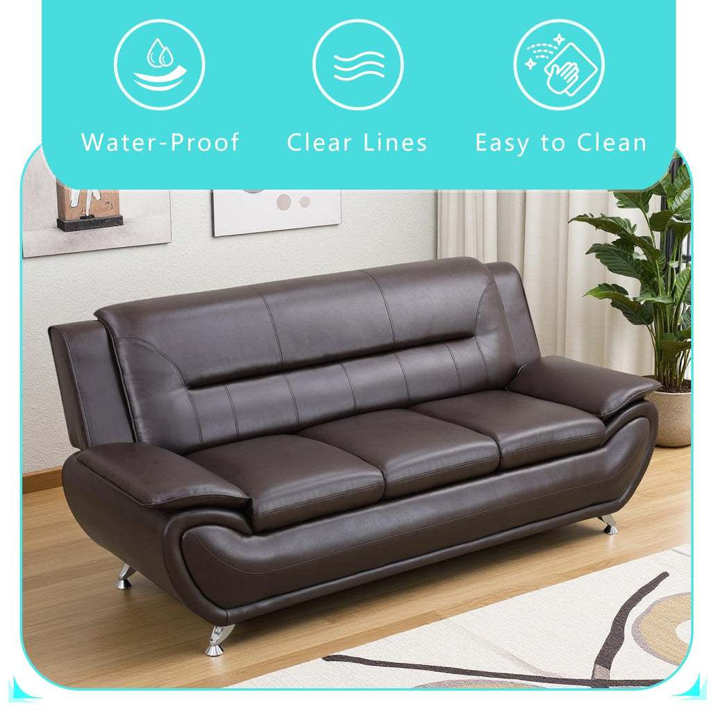 Leather Sofa Set, 2 Piece Living Room Furniture Set, Modern Couch and Loveseat Set with 3-Seater Sofa and Loveseat