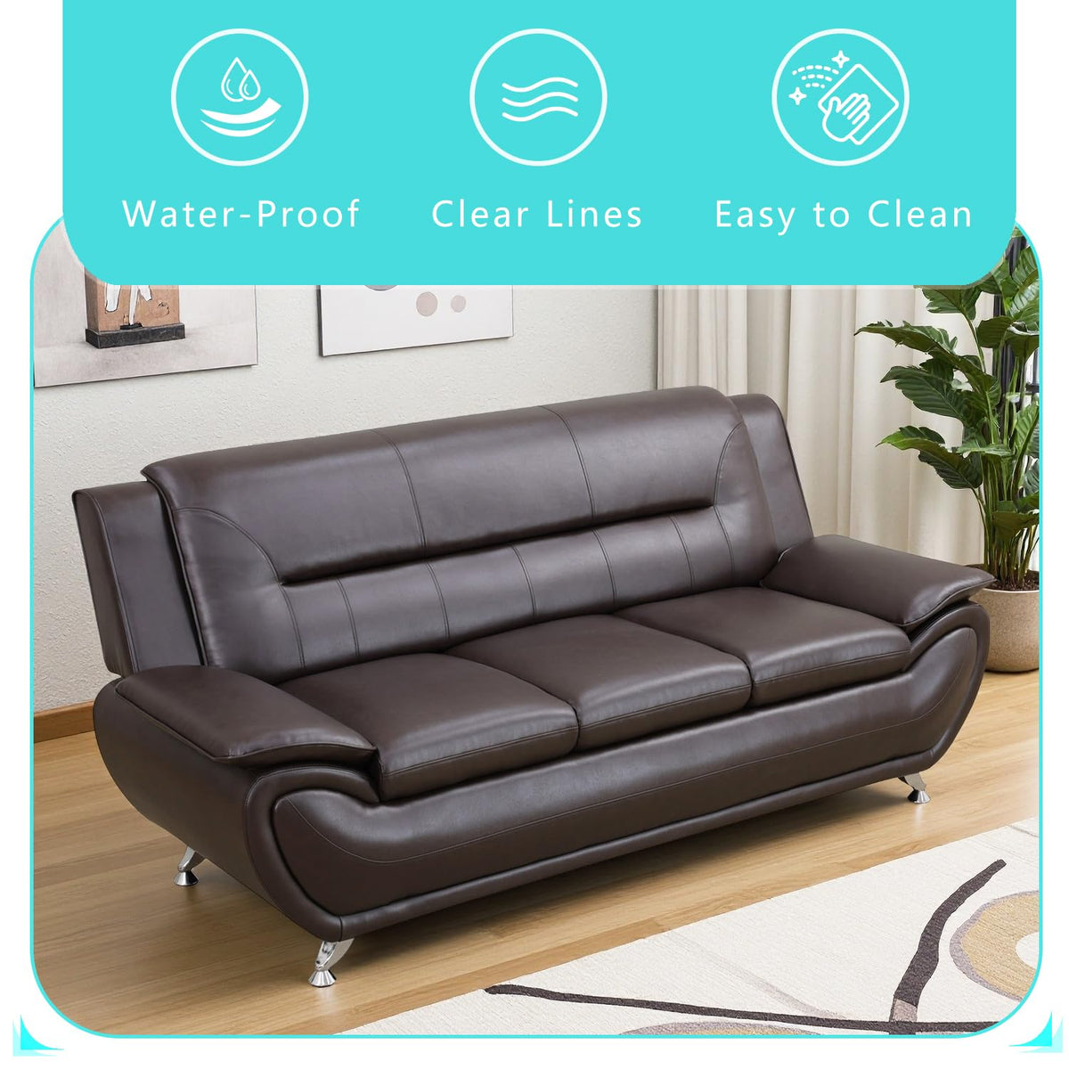 Leather Sofa Set, 2 Piece Living Room Furniture Set, Modern Couch and Loveseat Set with 3-Seater Sofa and Loveseat