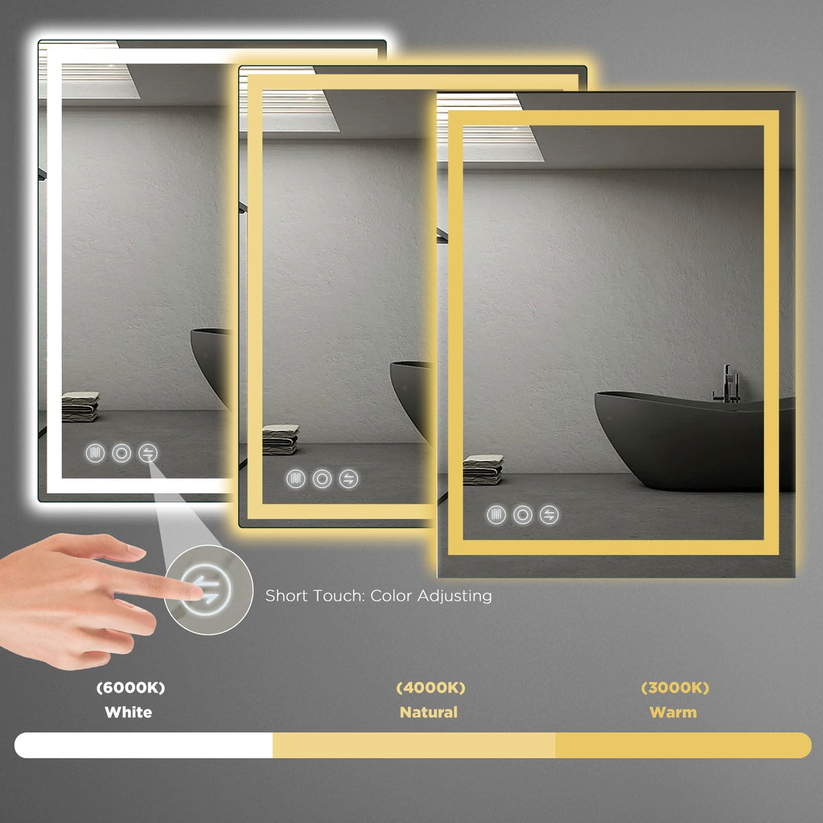 24" x 40" LED Bathroom Mirror with Lights, Memory Vanity Mirror