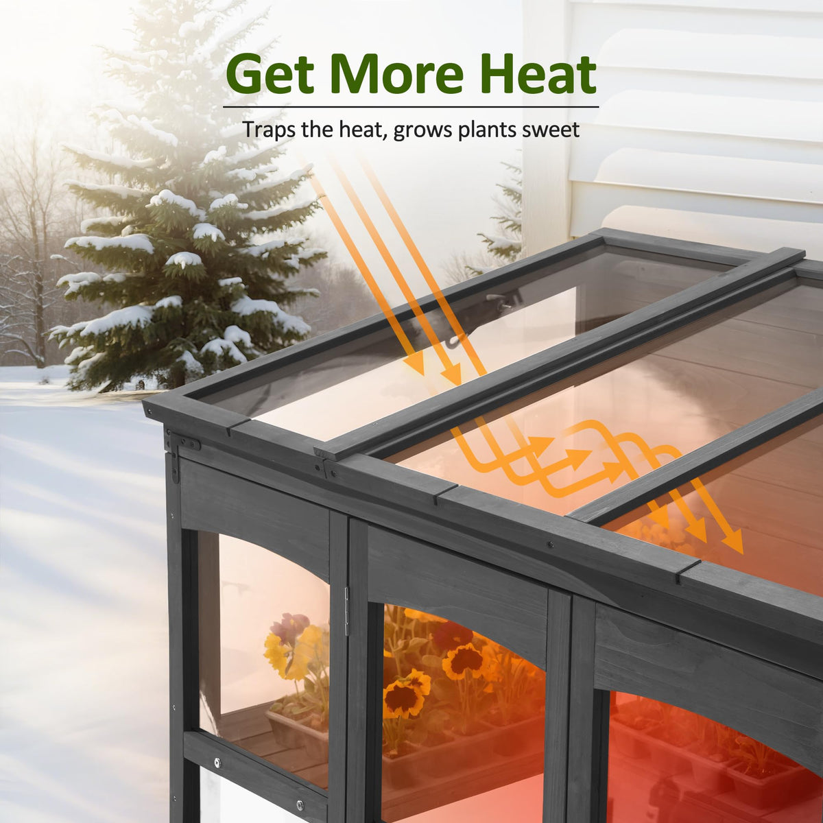 Wooden Walk-in Greenhouse Open Roof & Lockable Door 0899 (Dark Grey)