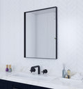 Black Metal Framed Bathroom Mirror for Wall, 24 x 32 Inch Square Corner Rectangle Black Bathroom Vanity Mirror Modern