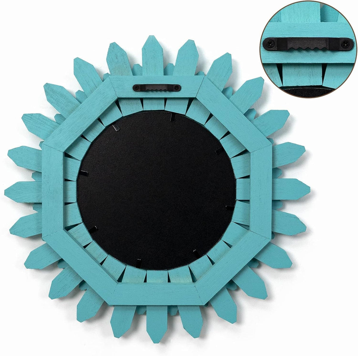 Beach Wall Decor Mirror 21 inch Wood Coastal Wall Decor Sunburst Boho Home Decor Room Decor Living Room Entryway Cyan
