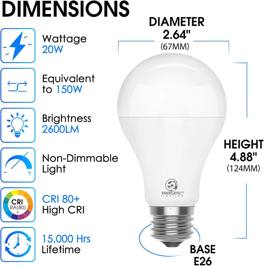 4 Pack 150 Watt Equivalent LED Light Bulb, Super Bright A21 Light Bulb, Cool White 4000K, 2600 High Lumens LED Bulb