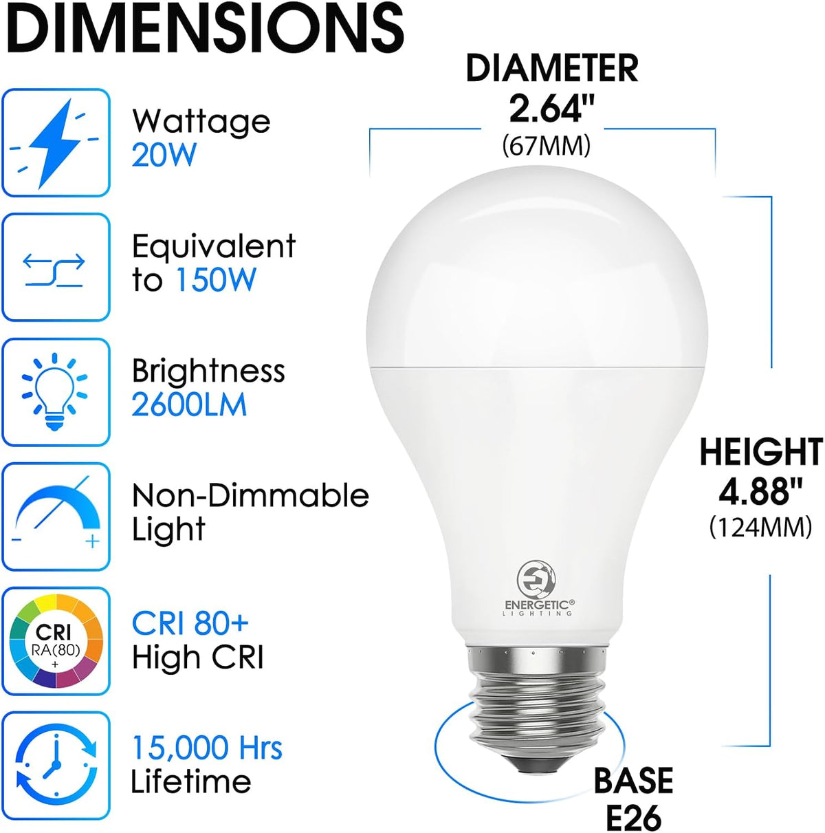 4 Pack 150 Watt Equivalent LED Light Bulb, Super Bright A21 Light Bulb, Cool White 4000K, 2600 High Lumens LED Bulb
