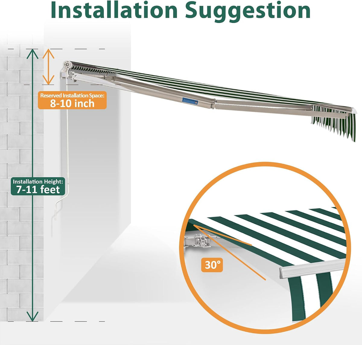 11.5x9.5 Feet Manual Retractable Patio Door Window Awning Sunshade Shelter Outdoor Canopy, 1210 (Green with White