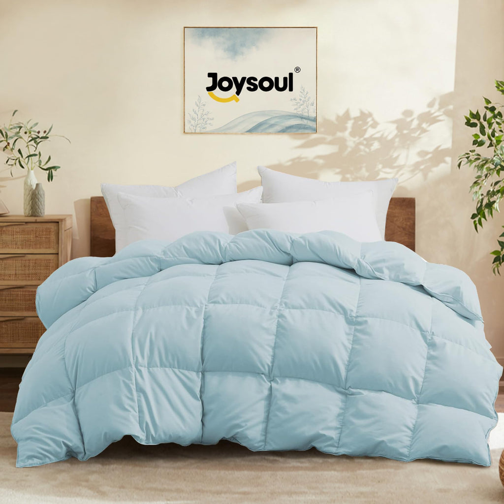 Down Comforter - All Season Ultra Soft Goose Down & Feather Fiber Fill, Luxury Hotel Blue Duvet Insert with
