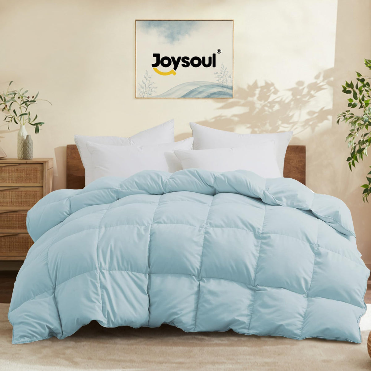 Down Comforter - All Season Ultra Soft Goose Down & Feather Fiber Fill, Luxury Hotel Blue Duvet Insert with