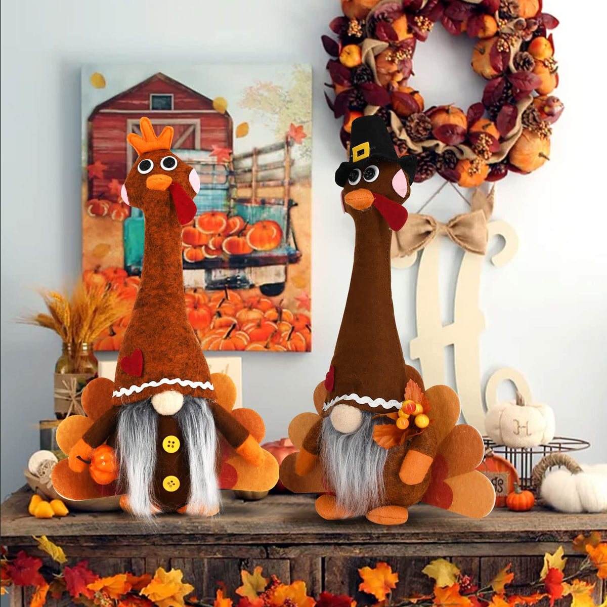 Fall Gnomes Plush Set of 2 - Thanksgiving Turkey Gnomes Decor
