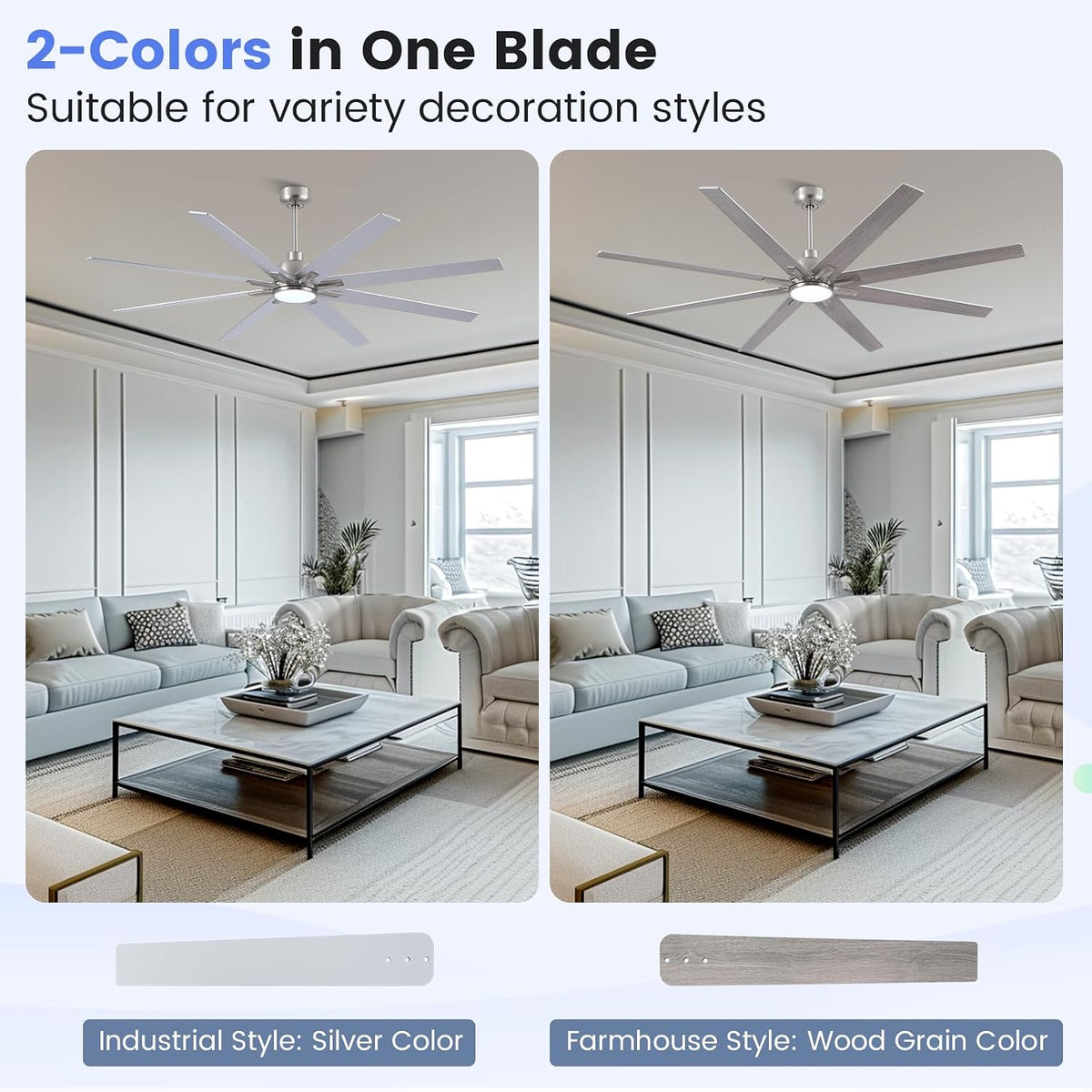 72" Brushed Nickel Indoor/Outdoor Ceiling Fan with Light & Remote
